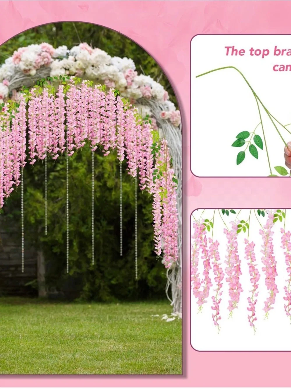 Alotiki Pink Artificial Wisteria Hanging Flowers 48-Pack Decor